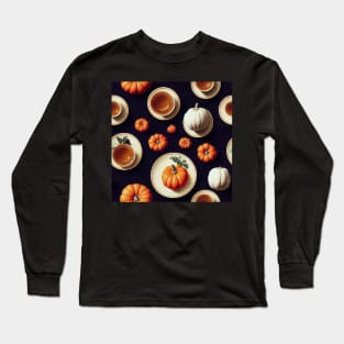 Autumn Orange and White Pumpkin Spice Coffee on Black Long Sleeve T-Shirt